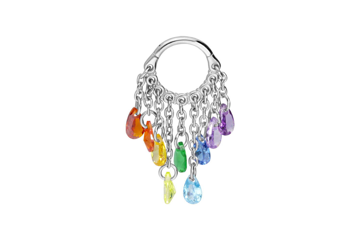 Chirurgenstahl Segmentring Clicker Piercing KETTENVORHANG + KRISTALLTROPFEN